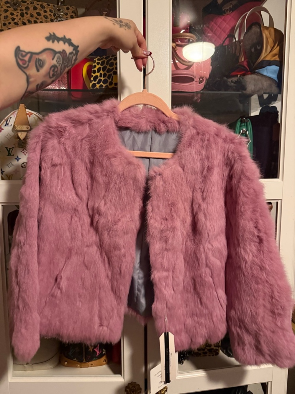 Rabbit Fur Jacket in Dusty Rose - Women's Coat